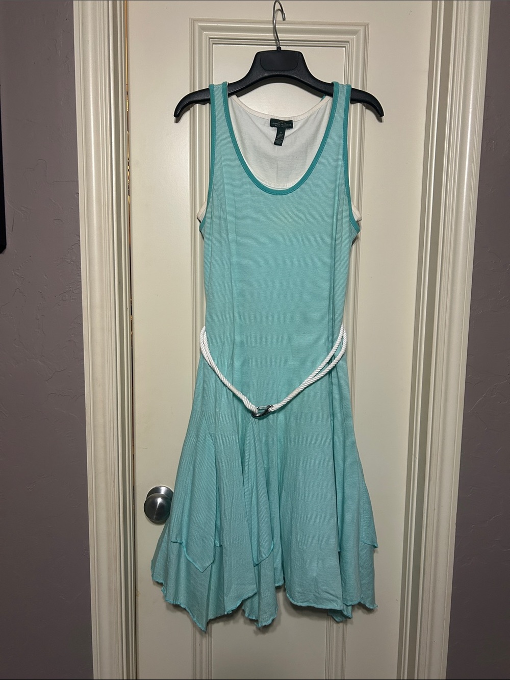 Lauren Ralph Lauren Aqua Layered Handkerchief Dress Rope Belt M